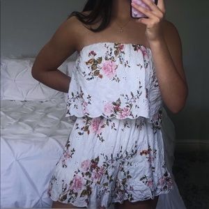 floral strapless romper